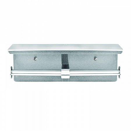 Double Post Toilet Paper Holder with Shelf Storage Rack, 3.87 x 10.5 x 3.95, Brushed Stainless Steel (ALP487B)