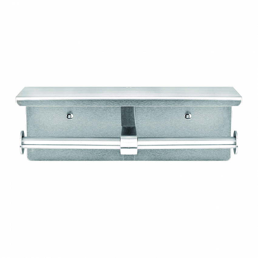 Double Post Toilet Paper Holder with Shelf Storage Rack, 3.87 x 10.5 x 3.95, Brushed Stainless Steel (ALP487B)