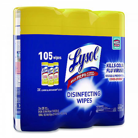 Disinfecting Wipes, 1-Ply, 7 x 7.25, Lemon and Lime Blossom, White, 35 Wipes/Canister, 3 Canisters/Pack, 4 Packs/Carton (82159CT)