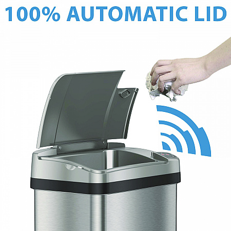 Rectangular Sensor Trash Can, 2.5 gal, Plastic, Silver (HLS02SS)