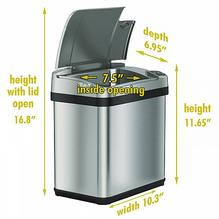 Rectangular Sensor Trash Can, 2.5 gal, Plastic, Silver (HLS02SS)