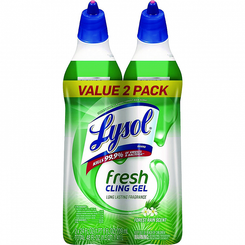 Cling and Fresh Toilet Bowl Cleaner, Forest Rain Scent, 24 oz Angle-Neck Bottle, 2/Pack, 4 Packs/Carton (98015)