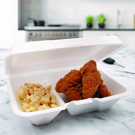 Foam Hinged Lid Containers, 6.4 x 9.33 x 2.9, White, 100/Bags, 2 Bags/Carton (205HT2)
