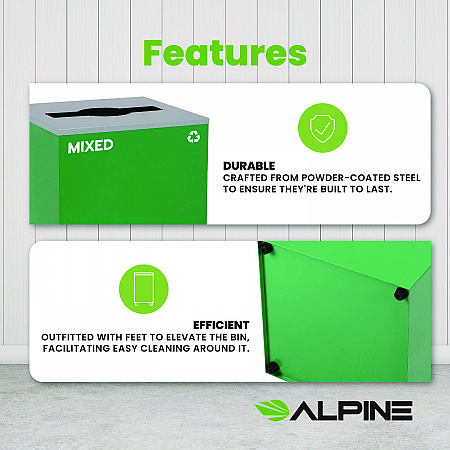 29 Gallon Trash/Recycling Cans, Steel, Green Mixed Recycling Can with Mixed Lid (4450KITGRNMM)