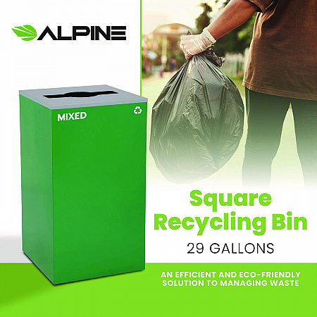 29 Gallon Trash/Recycling Cans, Steel, Green Mixed Recycling Can with Mixed Lid (4450KITGRNMM)