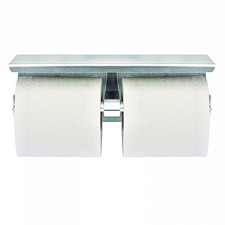 Double Post Toilet Paper Holder with Shelf Storage Rack, 3.87 x 10.5 x 3.95, Brushed Stainless Steel (ALP487B)