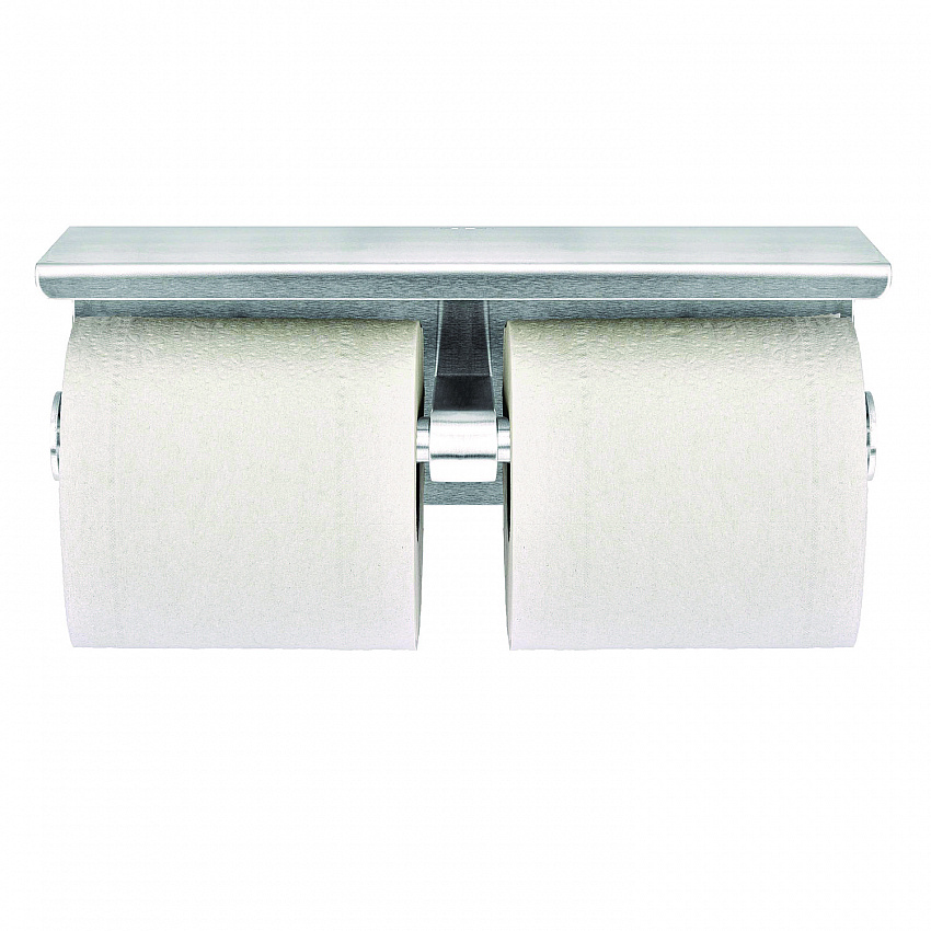 Double Post Toilet Paper Holder with Shelf Storage Rack, 3.87 x 10.5 x 3.95, Brushed Stainless Steel (ALP487B)