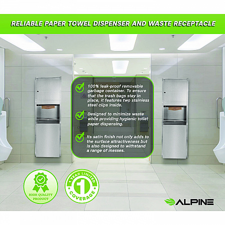 Stainless Steel Recessed Paper Towel Dispenser with Waste Receptacle, 56 x 4 x 17 (ALP492)