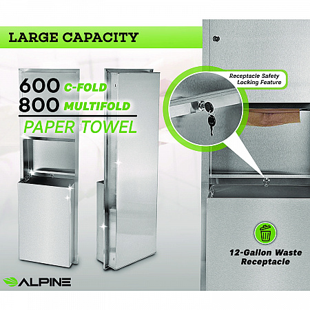 Stainless Steel Recessed Paper Towel Dispenser with Waste Receptacle, 56 x 4 x 17 (ALP492)
