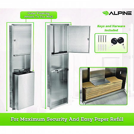Stainless Steel Recessed Paper Towel Dispenser with Waste Receptacle, 56 x 4 x 17 (ALP492)
