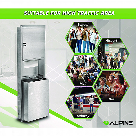 Stainless Steel Recessed Paper Towel Dispenser with Waste Receptacle, 56 x 4 x 17 (ALP492)