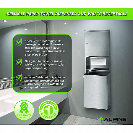 Stainless Steel Recessed Paper Towel Dispenser with Waste Receptacle, 56 x 4 x 17 (ALP492)