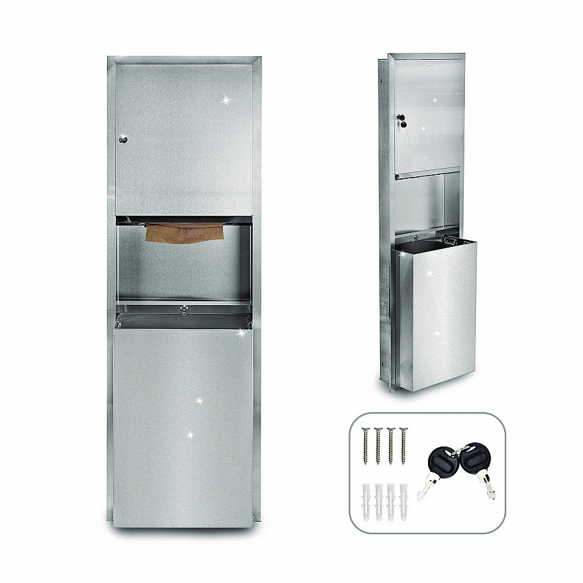 Stainless Steel Recessed Paper Towel Dispenser with Waste Receptacle, 56 x 4 x 17 (ALP492)
