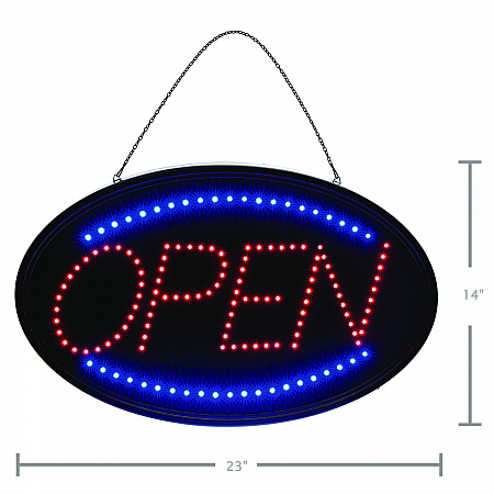 LED Oval Open Sign, 23 x 14, Black Frame, Blue/Red Graphics (ALP49702)