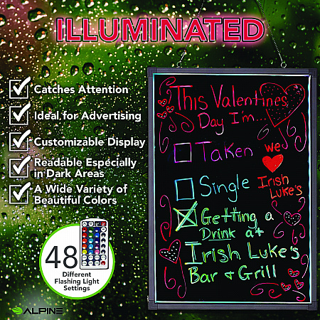 LED Illuminated Hanging Message Writing Board, Black 22