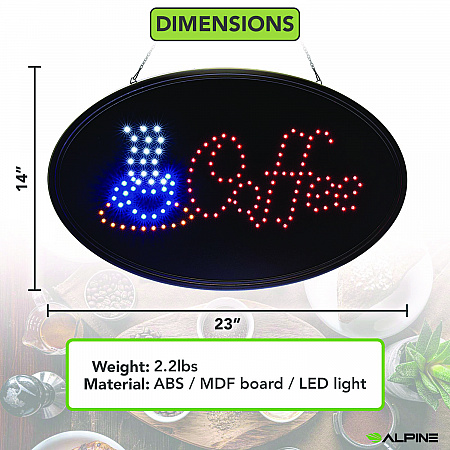 LED Oval Coffee Sign, 23 x 14, Black Frame, Blue/Red Graphics (ALP49705)