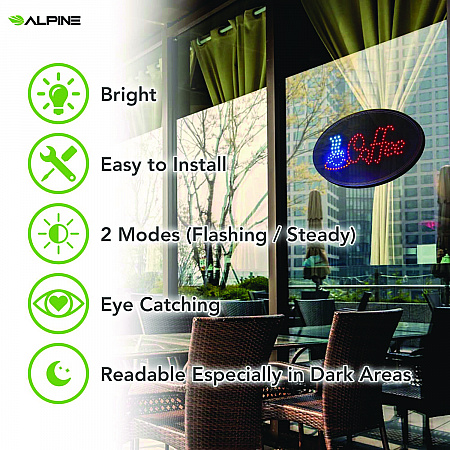 LED Oval Coffee Sign, 23 x 14, Black Frame, Blue/Red Graphics (ALP49705)