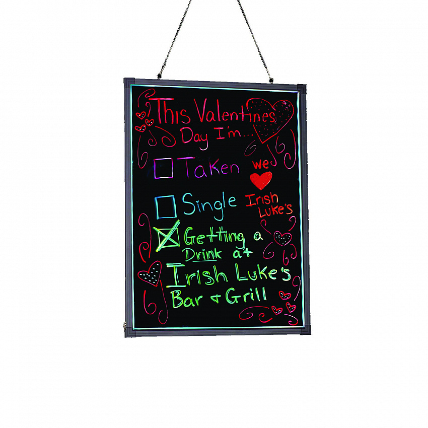 LED Illuminated Hanging Message Writing Board, Black 22" x 30" Surface, Black 23.6" x 31.5" Frame (ALP49504)