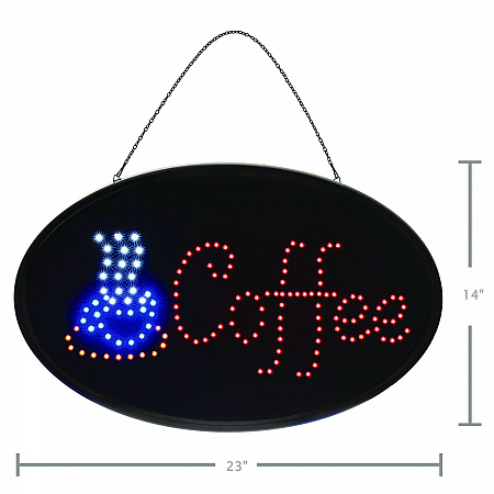 LED Oval Coffee Sign, 23 x 14, Black Frame, Blue/Red Graphics (ALP49705)