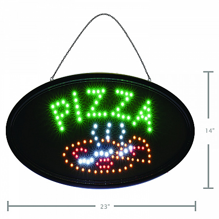 LED Oval Pizza Sign, 23 x 14, Black Frame, Green/Orange/Red/White Graphics (ALP49707)