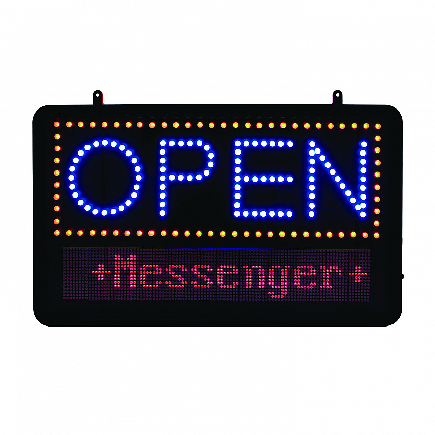 LED Programmable Message Board Open Sign, 22 x 13, Black Frame, Blue/Red Graphics (ALP49710)