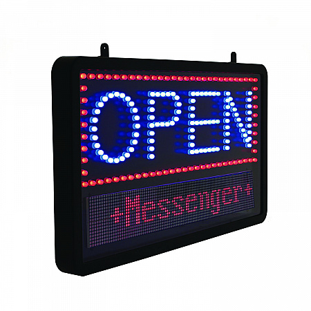LED Programmable Message Board Open Sign, 22 x 13, Black Frame, Blue/Red Graphics (ALP49710)