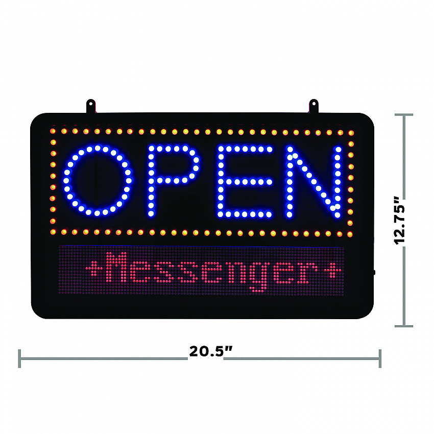 LED Programmable Message Board Open Sign, 22 x 13, Black Frame, Blue/Red Graphics (ALP49710)
