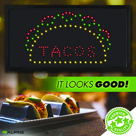LED Rectangular TACO Sign, 19 x 10, Black Frame, Green/Red/Yellow Graphics (ALP49711)