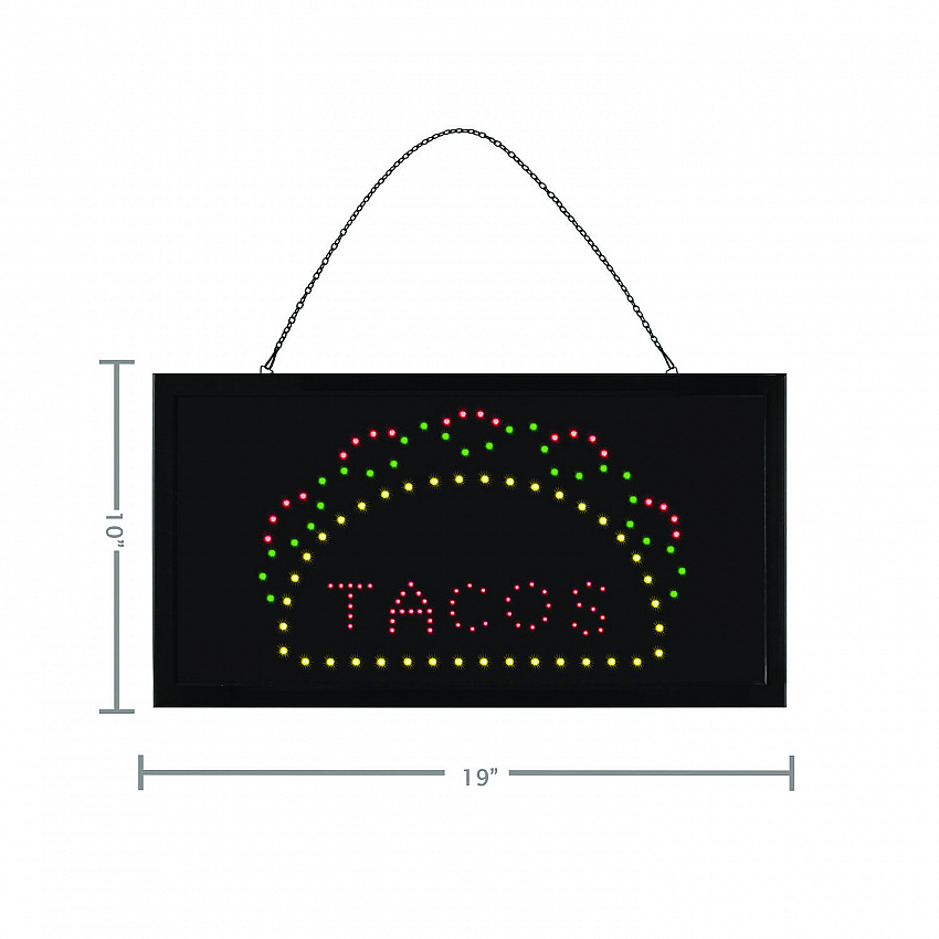LED Rectangular TACO Sign, 19 x 10, Black Frame, Green/Red/Yellow Graphics (ALP49711)