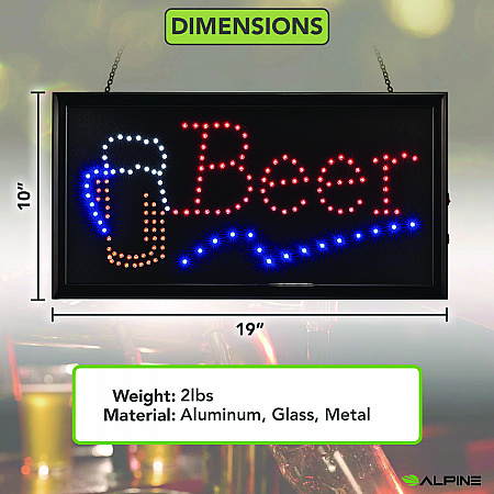 LED Rectangular Beer Sign, 19 x 10, Black Frame, Blue/Green/Orange/Red/White Graphics (ALP49714)