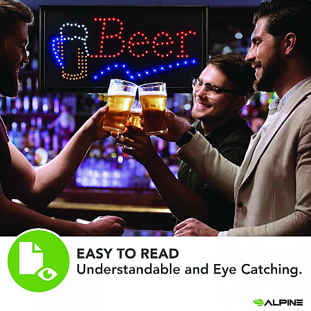 LED Rectangular Beer Sign, 19 x 10, Black Frame, Blue/Green/Orange/Red/White Graphics (ALP49714)