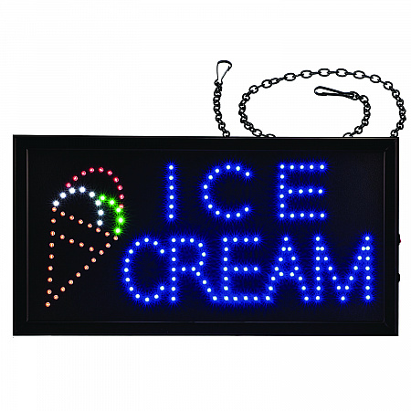 LED Rectangular Ice Cream Sign, 19 x 10, Black Frame, Blue/Green/Orange/Red/White Graphics (ALP49713)