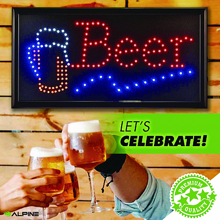 LED Rectangular Beer Sign, 19 x 10, Black Frame, Blue/Green/Orange/Red/White Graphics (ALP49714)