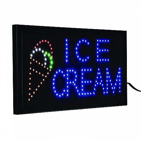 LED Rectangular Ice Cream Sign, 19 x 10, Black Frame, Blue/Green/Orange/Red/White Graphics (ALP49713)