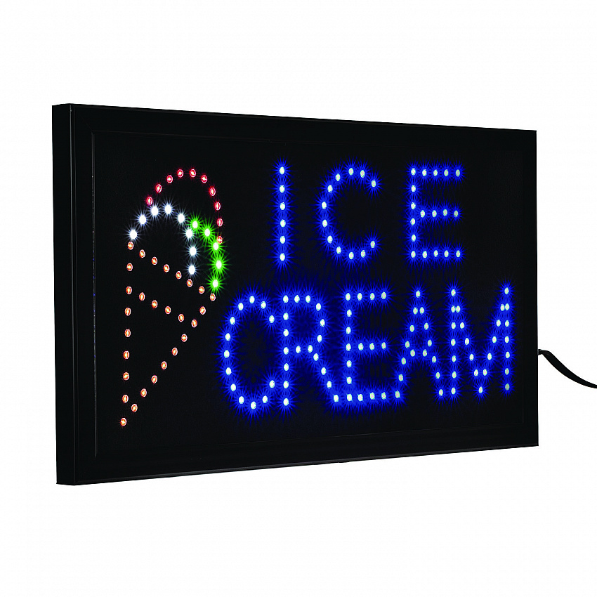 LED Rectangular Ice Cream Sign, 19 x 10, Black Frame, Blue/Green/Orange/Red/White Graphics (ALP49713)