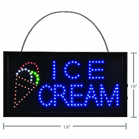 LED Rectangular Ice Cream Sign, 19 x 10, Black Frame, Blue/Green/Orange/Red/White Graphics (ALP49713)