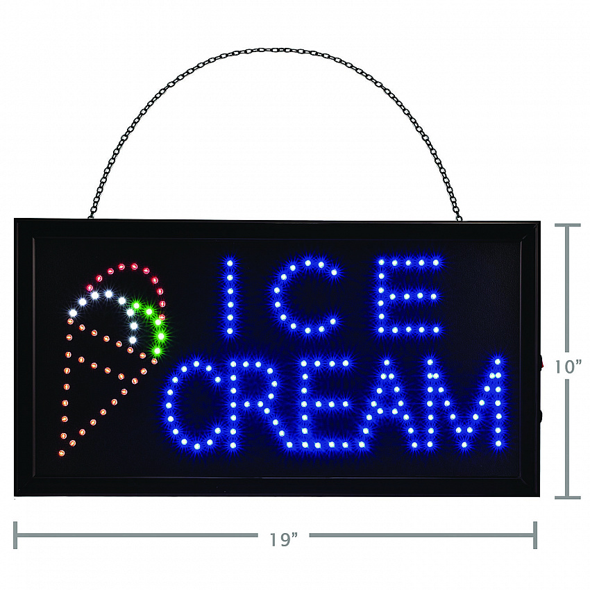 LED Rectangular Ice Cream Sign, 19 x 10, Black Frame, Blue/Green/Orange/Red/White Graphics (ALP49713)