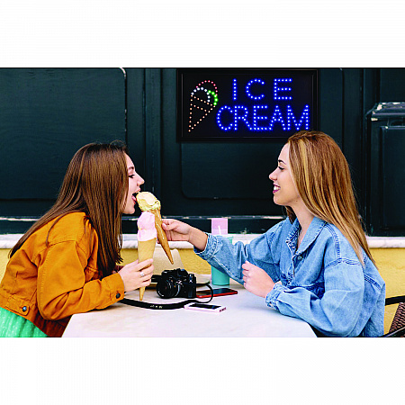 LED Rectangular Ice Cream Sign, 19 x 10, Black Frame, Blue/Green/Orange/Red/White Graphics (ALP49713)