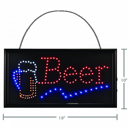 LED Rectangular Beer Sign, 19 x 10, Black Frame, Blue/Green/Orange/Red/White Graphics (ALP49714)