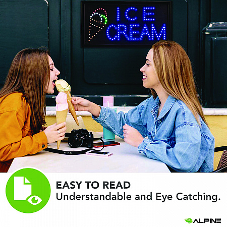 LED Rectangular Ice Cream Sign, 19 x 10, Black Frame, Blue/Green/Orange/Red/White Graphics (ALP49713)