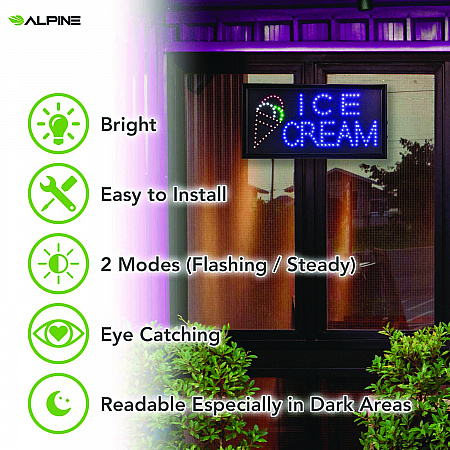 LED Rectangular Ice Cream Sign, 19 x 10, Black Frame, Blue/Green/Orange/Red/White Graphics (ALP49713)