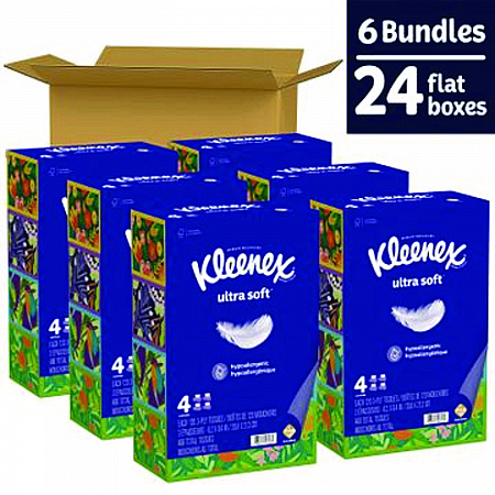 Ultra Soft Facial Tissue, 3-Ply, White, 120 Sheets/Box, 4 Boxes/Pack, 6 Packs/Carton (54315)
