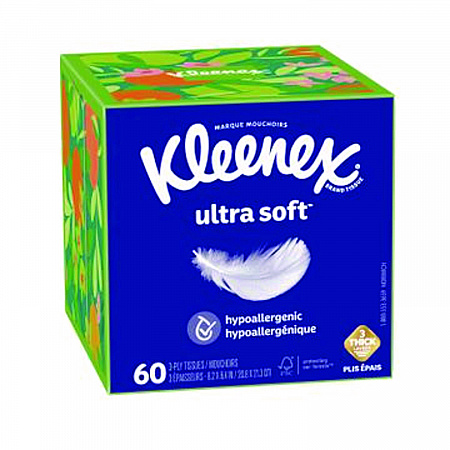 Ultra Soft Facial Tissue, 3-Ply, White, 60 Sheets/Box, 18 Boxes/Carton (54278)