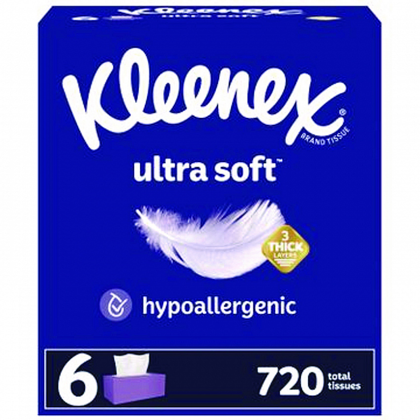 Ultra Soft Facial Tissue, 3-Ply, White, 120 Sheets/Box, 6 Boxes/Pack, 4 Packs/Carton (54317)