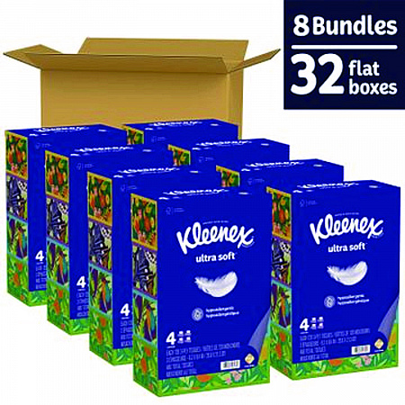 Ultra Soft Facial Tissue, 3-Ply, White, 120 Sheets/Box, 4 Boxes/Pack, 8 Packs/Carton (54316)