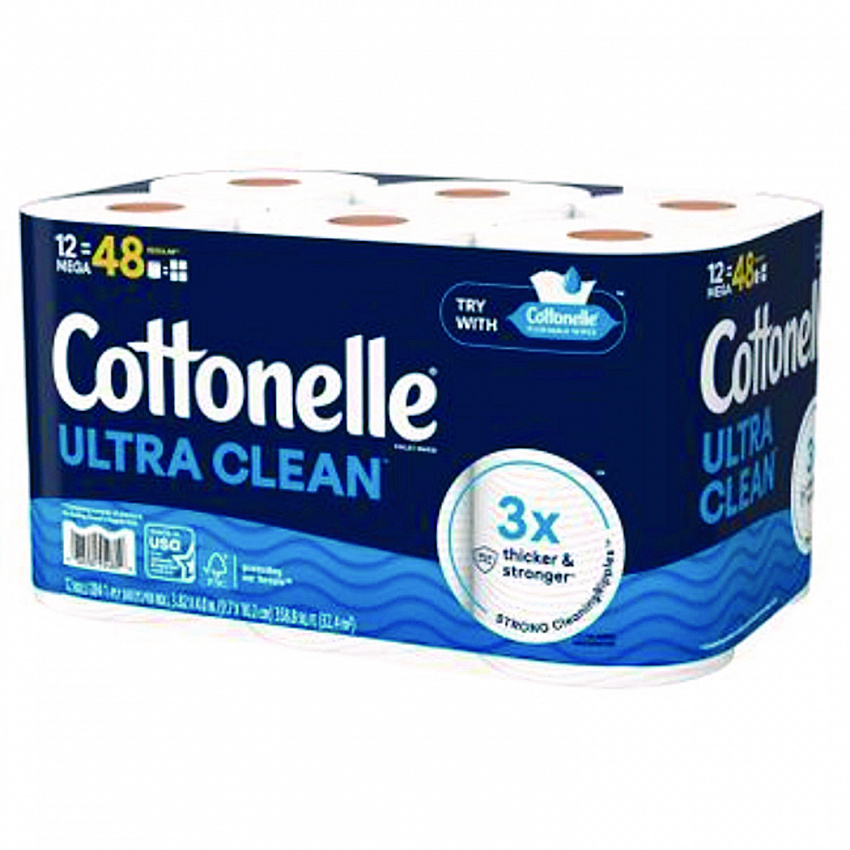 Ultra CleanCare Toilet Paper, Strong Bath Tissue, Septic Safe, 1-Ply, White, 284 Sheets/Roll, 12 Rolls/Pack, 4 Packs/Carton (55480)