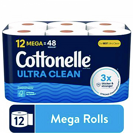 Ultra CleanCare Toilet Paper, Strong Bath Tissue, Septic Safe, 1-Ply, White, 284 Sheets/Roll, 12 Rolls/Pack, 4 Packs/Carton (55480)