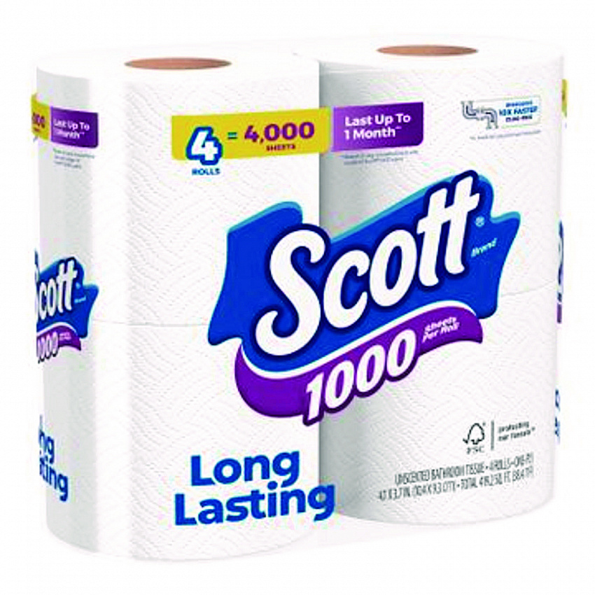 1000 Bathroom Tissue, Septic Safe, 1-Ply, White, 1,000 Sheets/Roll, 4 Rolls/Pack, 12 Packs/Carton (10183)