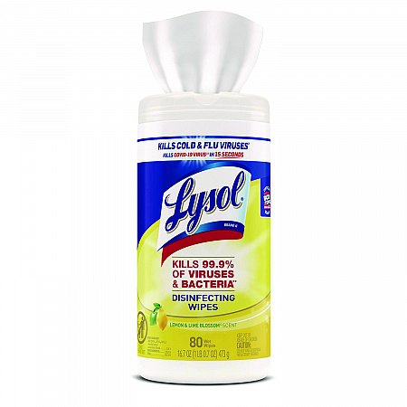 Disinfecting Wipes, 1 Ply, 7 x 7.25, Lemon and Lime Blossom, White, 80 Wipes/Canister, 6 Canisters/Carton (77182CT)