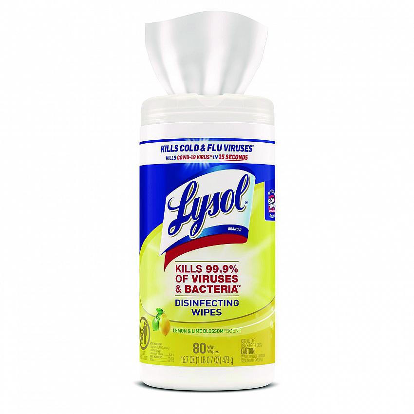 Disinfecting Wipes, 1 Ply, 7 x 7.25, Lemon and Lime Blossom, White, 80 Wipes/Canister, 6 Canisters/Carton (77182CT)
